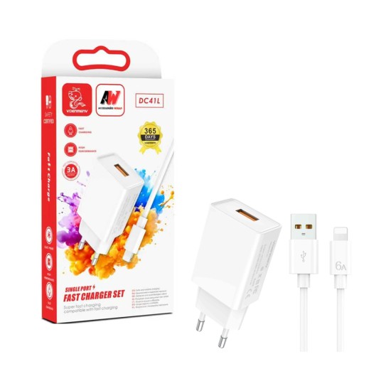 Carregador Rápido Denmen DC41L com Cabo Lightning 3A Branco